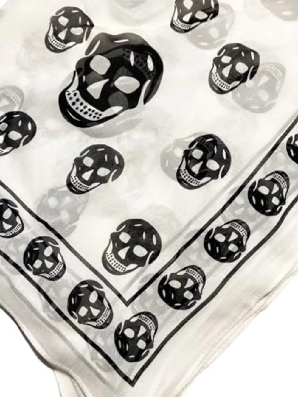 Genuine Pure Silk Chiffon Scarf - 59 inches Long Gothic Skull Pattern